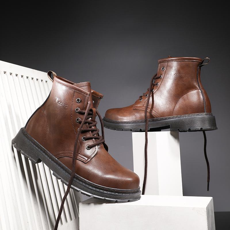 Męskie Skórzane Miękkie Podeszwy Okrągłe Toe Vintage England Style Casual Martin Boots