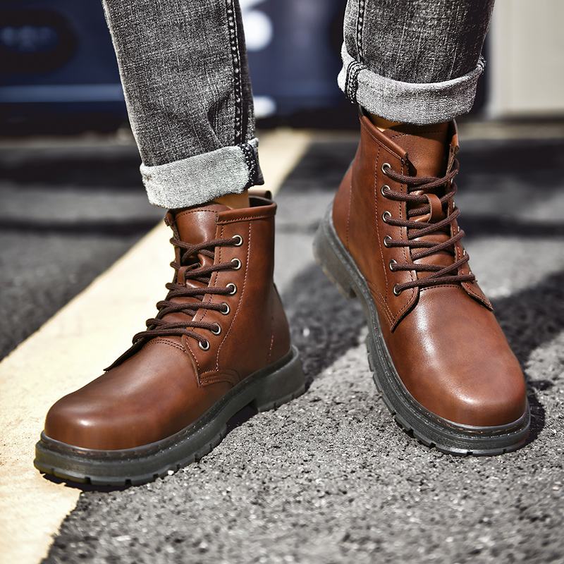 Męskie Skórzane Miękkie Podeszwy Okrągłe Toe Vintage England Style Casual Martin Boots