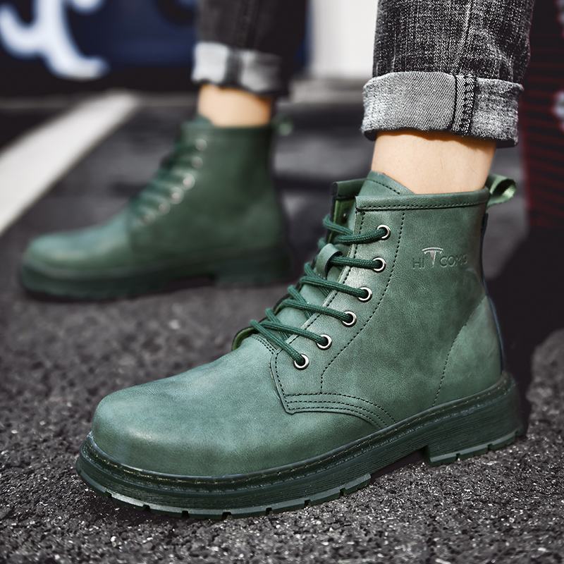 Męskie Skórzane Miękkie Podeszwy Okrągłe Toe Vintage England Style Casual Martin Boots