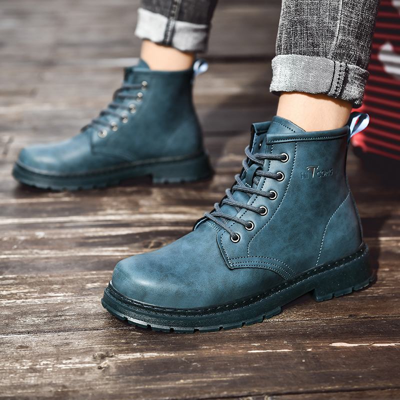 Męskie Skórzane Miękkie Podeszwy Okrągłe Toe Vintage England Style Casual Martin Boots