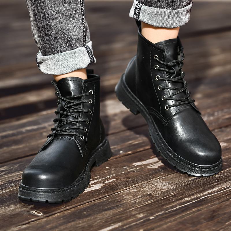 Męskie Skórzane Miękkie Podeszwy Okrągłe Toe Vintage England Style Casual Martin Boots