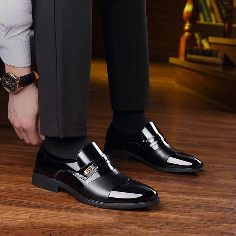 Męskie Skórzane Miękkie Podeszwy Pointy Toe Oxford Slip On Casual Business Shoes