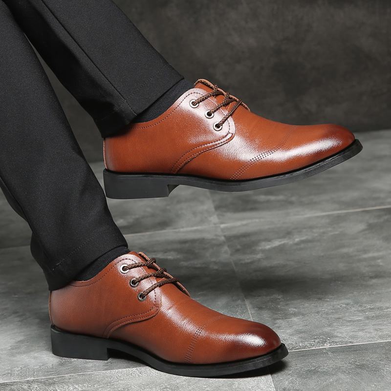 Męskie Skórzane Miękkie Sznurowane Z Mikrofibry Business Casual Formalne Buty