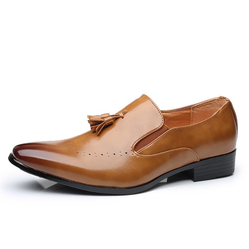 Męskie Skórzane Oddychające Miękkie Podeszwy Krótkie Pure Color Slip On Casual Dress Shoes