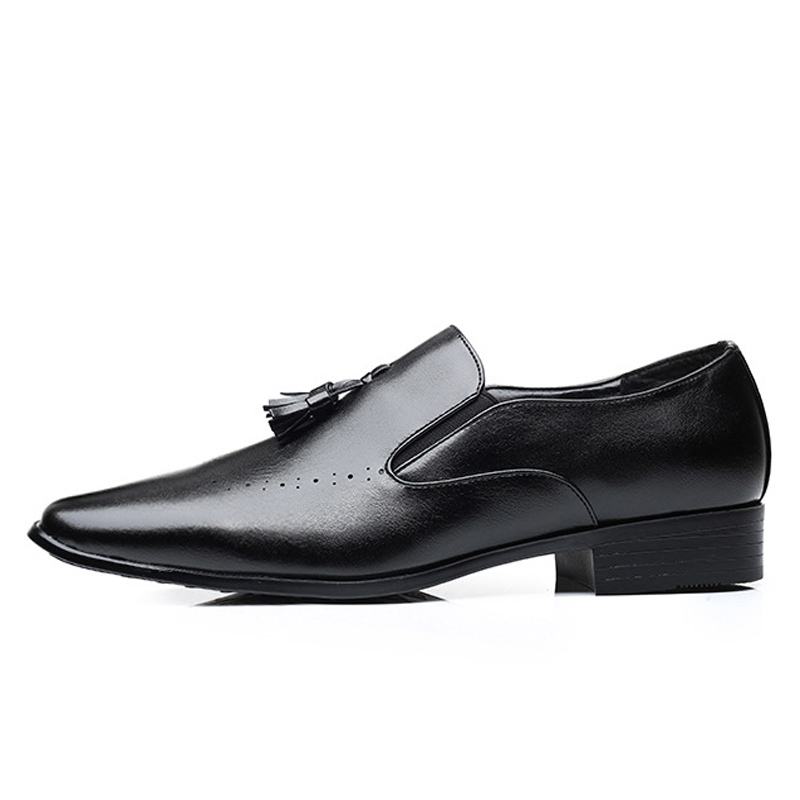 Męskie Skórzane Oddychające Miękkie Podeszwy Krótkie Pure Color Slip On Casual Dress Shoes