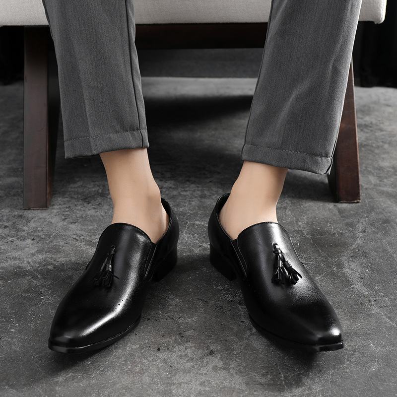 Męskie Skórzane Oddychające Miękkie Podeszwy Krótkie Pure Color Slip On Casual Dress Shoes