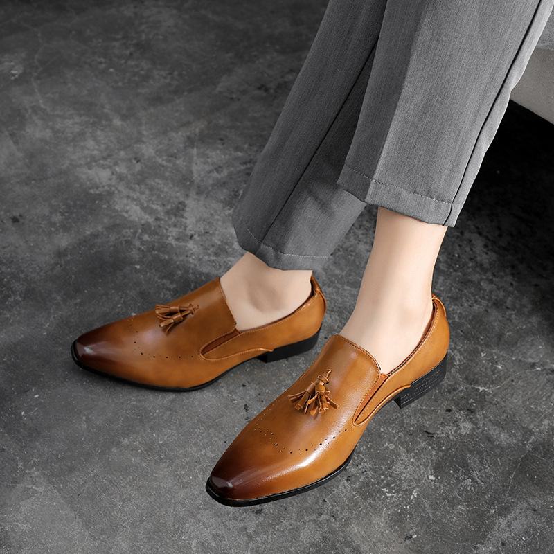 Męskie Skórzane Oddychające Miękkie Podeszwy Krótkie Pure Color Slip On Casual Dress Shoes