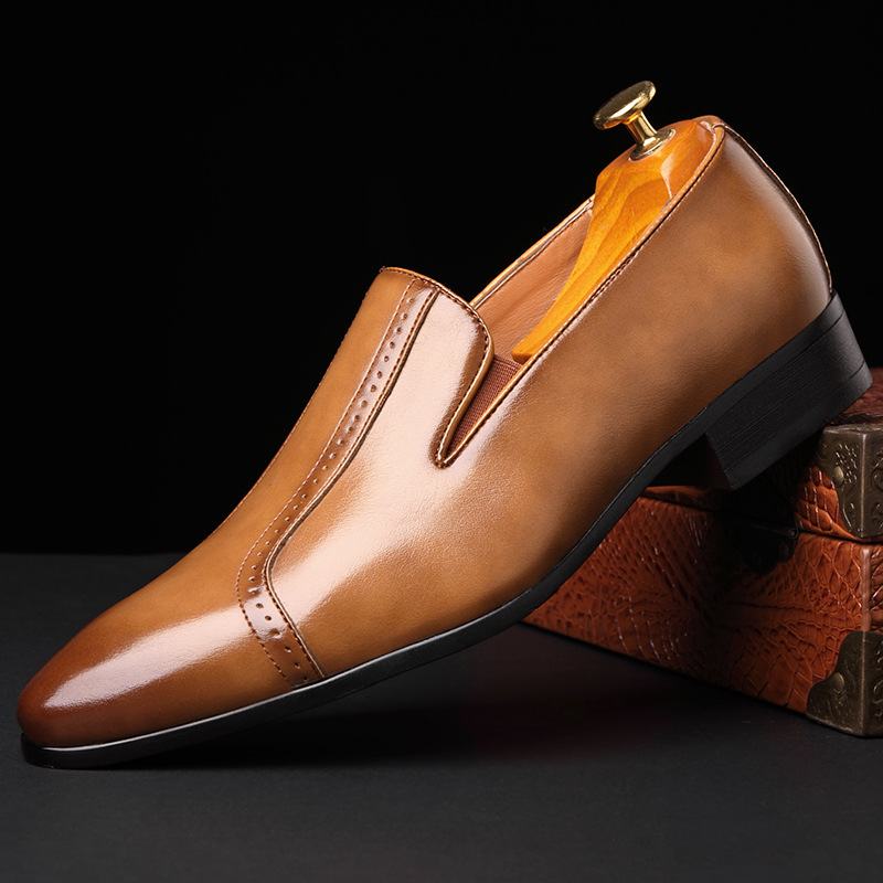 Męskie Skórzane Oddychające Miękkie Podeszwy Pointy Toe Slip On Casual Dress Shoes