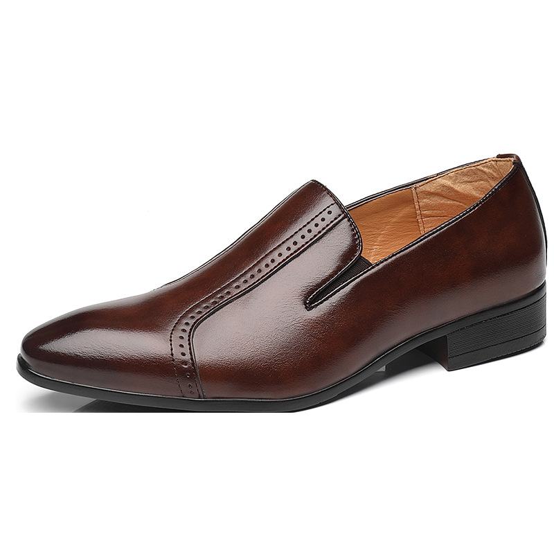 Męskie Skórzane Oddychające Miękkie Podeszwy Pointy Toe Slip On Casual Dress Shoes
