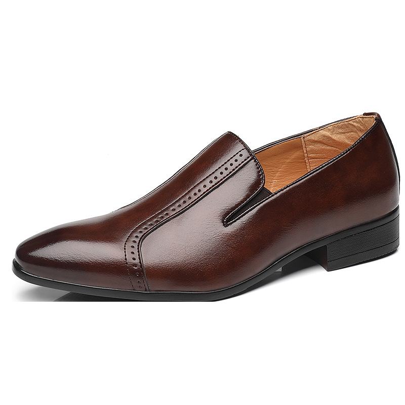 Męskie Skórzane Oddychające Miękkie Podeszwy Pointy Toe Slip On Casual Dress Shoes