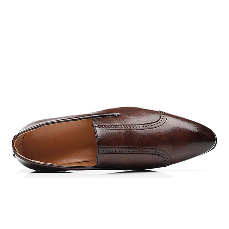 Męskie Skórzane Oddychające Miękkie Podeszwy Pointy Toe Slip On Casual Dress Shoes