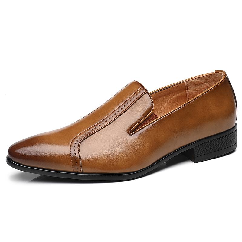 Męskie Skórzane Oddychające Miękkie Podeszwy Pointy Toe Slip On Casual Dress Shoes