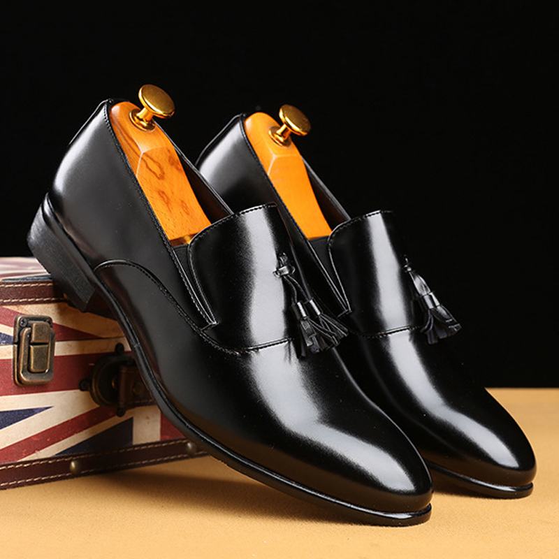 Męskie Skórzane Oddychające Miękkie Podeszwy Slip On Business Casual Dress Shoes