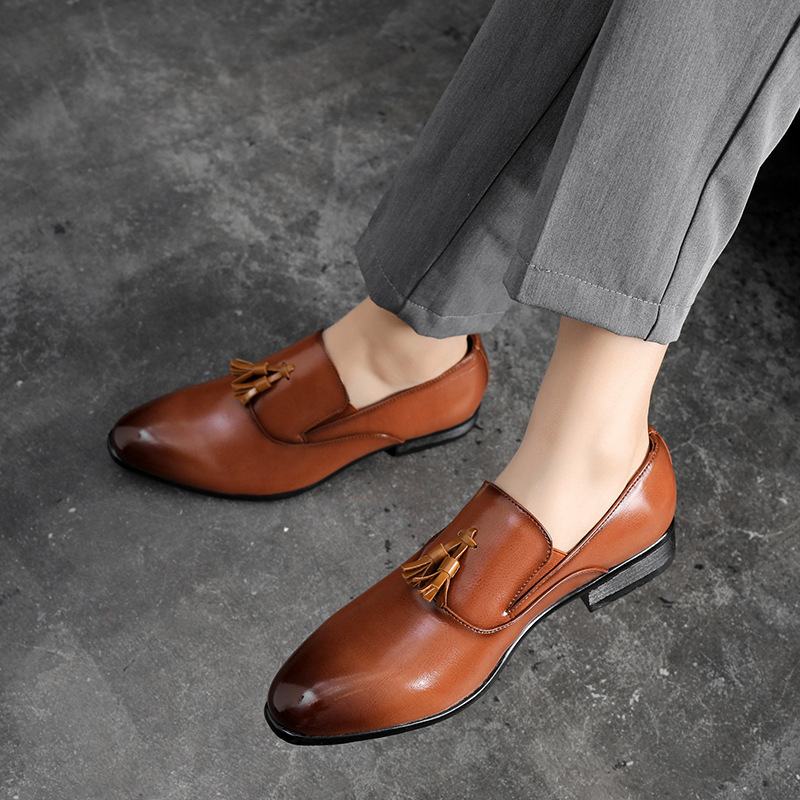 Męskie Skórzane Oddychające Miękkie Podeszwy Slip On Business Casual Dress Shoes