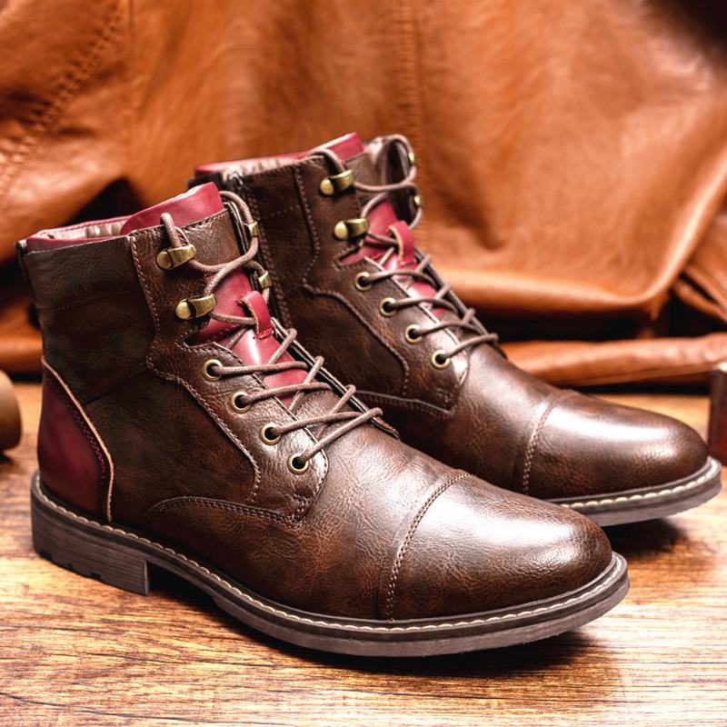 Męskie Skórzane Oddychające Miękkie Podeszwy Vintage Pointy Toe Zipper Casual Martin Boots