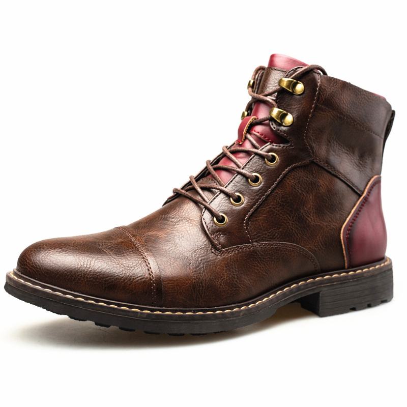 Męskie Skórzane Oddychające Miękkie Podeszwy Vintage Pointy Toe Zipper Casual Martin Boots