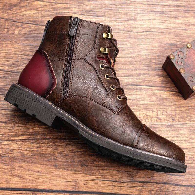 Męskie Skórzane Oddychające Miękkie Podeszwy Vintage Pointy Toe Zipper Casual Martin Boots