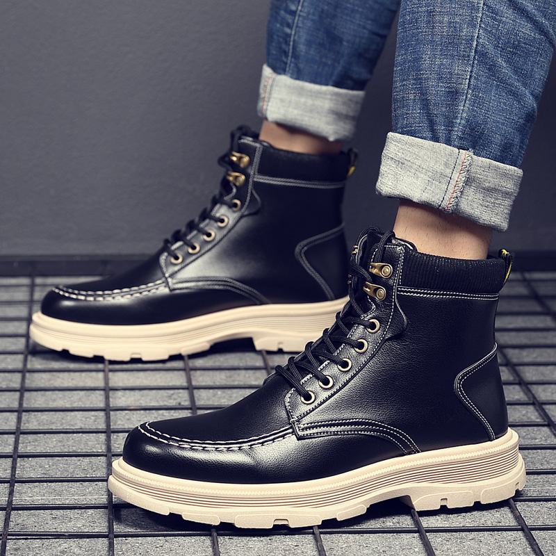 Męskie Skórzane Oddychające Miękkie Podeszwy W Stylu Angielskim Pure Color Casual Martin Boots