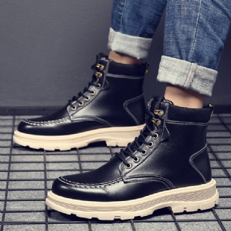 Męskie Skórzane Oddychające Miękkie Podeszwy W Stylu Angielskim Pure Color Casual Martin Boots