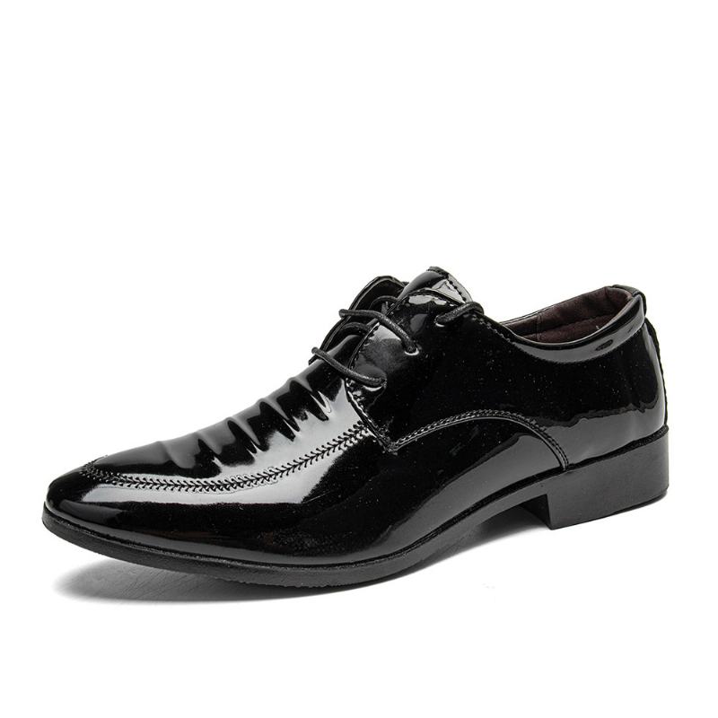 Męskie Skórzane Oddychające Pointy Toe Soft Sole Lace Up Business Casual Dress Shoes