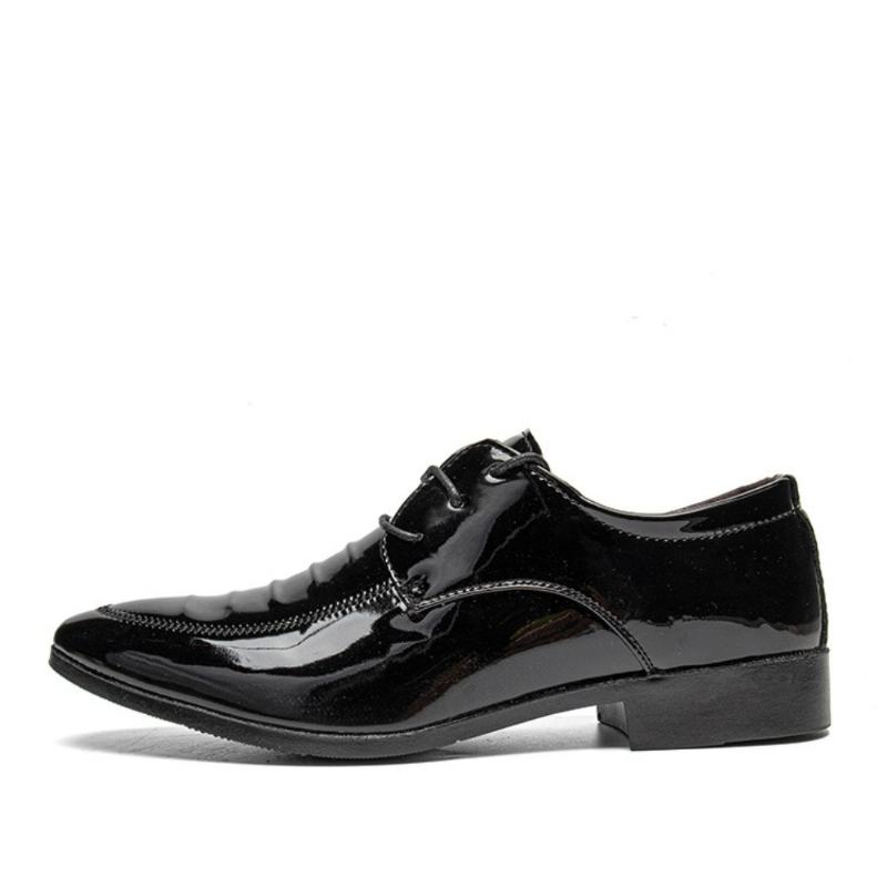 Męskie Skórzane Oddychające Pointy Toe Soft Sole Lace Up Business Casual Dress Shoes