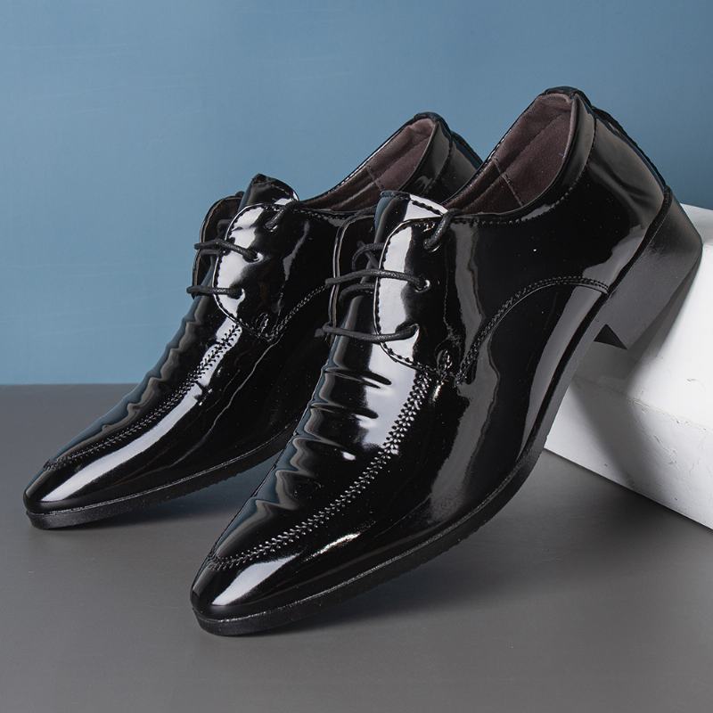 Męskie Skórzane Oddychające Pointy Toe Soft Sole Lace Up Business Casual Dress Shoes