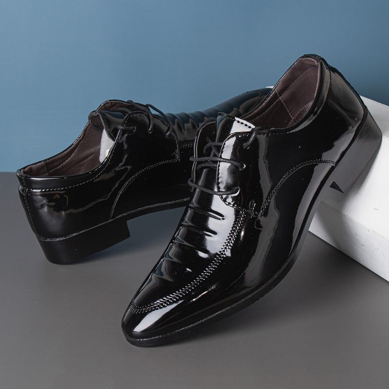 Męskie Skórzane Oddychające Pointy Toe Soft Sole Lace Up Business Casual Dress Shoes