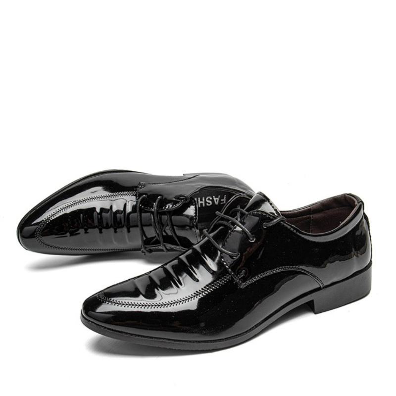 Męskie Skórzane Oddychające Pointy Toe Soft Sole Lace Up Business Casual Dress Shoes