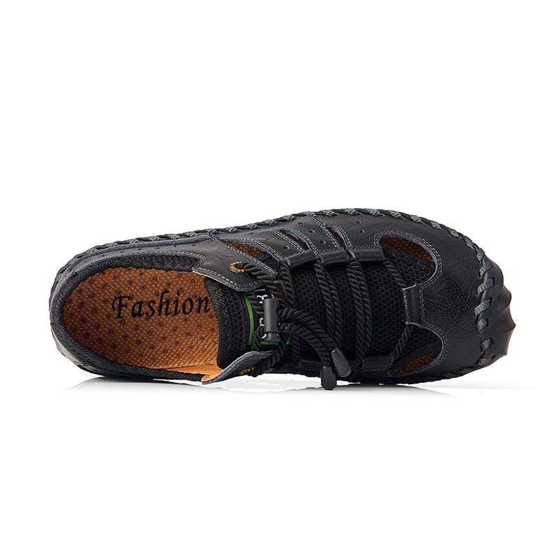 Męskie Skórzane Szwy Ręczne Mesh Oddychające Miękkie Dno Casual Outdoor Shoes