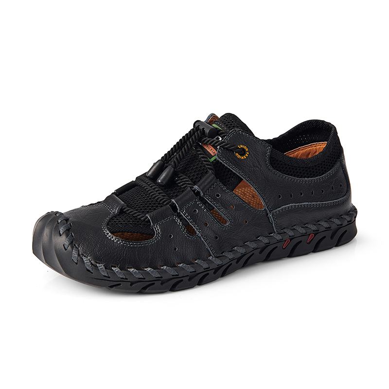 Męskie Skórzane Szwy Ręczne Mesh Oddychające Miękkie Dno Casual Outdoor Shoes