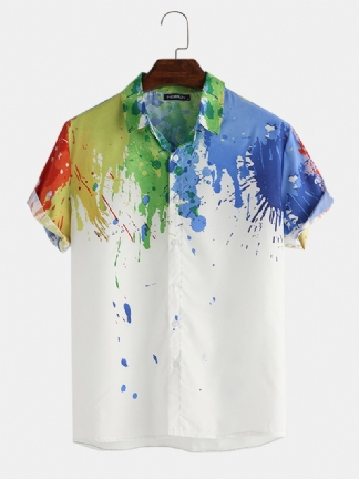 Męskie Splash Ink Akwarela Drukowanie Krótki Rękaw Beach Party Business Casual Shirts