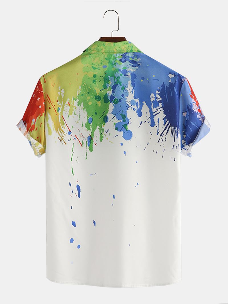 Męskie Splash Ink Akwarela Drukowanie Krótki Rękaw Beach Party Business Casual Shirts