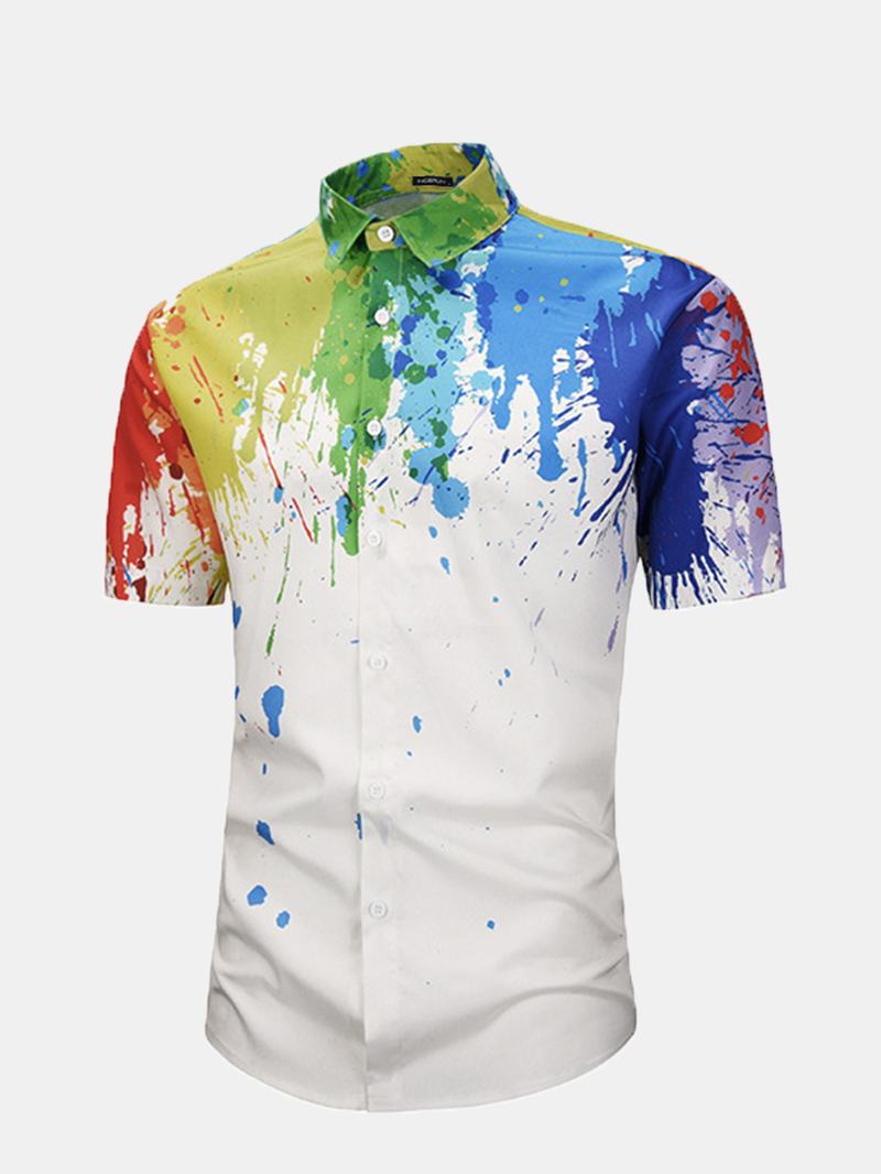 Męskie Splash Ink Akwarela Drukowanie Krótki Rękaw Beach Party Business Casual Shirts