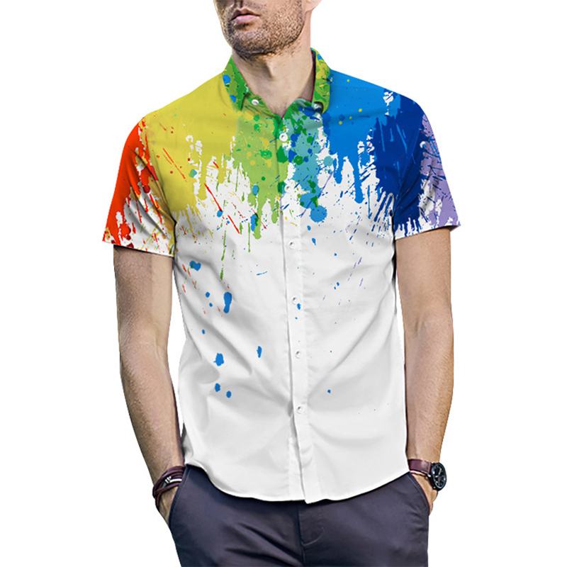 Męskie Splash Ink Akwarela Drukowanie Krótki Rękaw Beach Party Business Casual Shirts