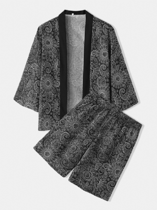 Męskie Spodenki W Stylu Etnicznym Z Nadrukiem Kimono Spodenki Do Kolan Casual Zestaw Piżam