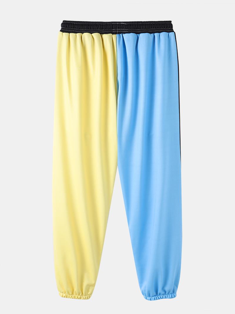 Męskie Spodnie Dresowe W Kontrastowym Kolorze O Luźnym Kroju Ze Sznurkiem I Mankietami