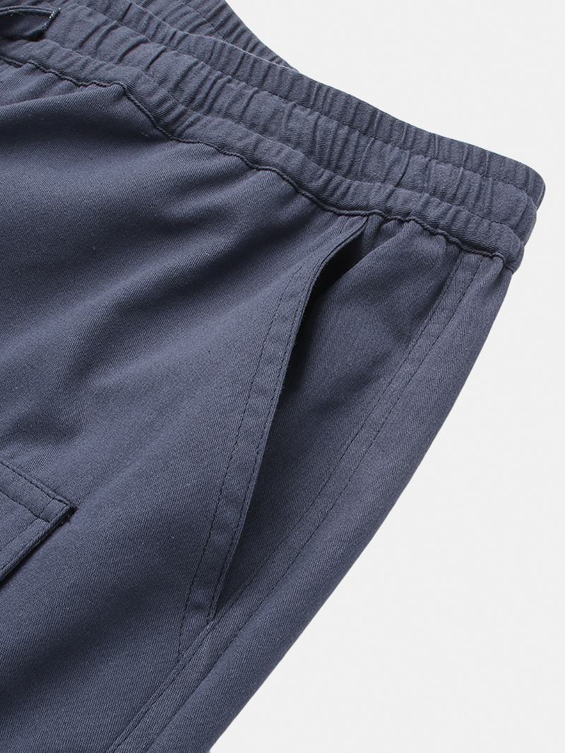 Męskie Spodnie Dresowe Ze 100% Bawełny Z Wieloma Kieszeniami I Sznurkiem W Kolorze Granatowym