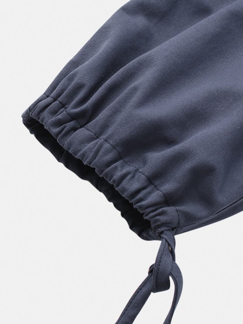 Męskie Spodnie Dresowe Ze 100% Bawełny Z Wieloma Kieszeniami I Sznurkiem W Kolorze Granatowym