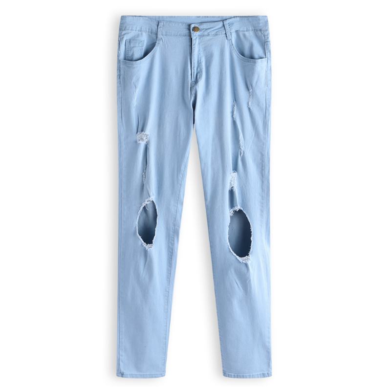 Męskie Spodnie Jeansowe Z Dziurami Slim Moda Dżinsy Ze Średnim Wzrostem
