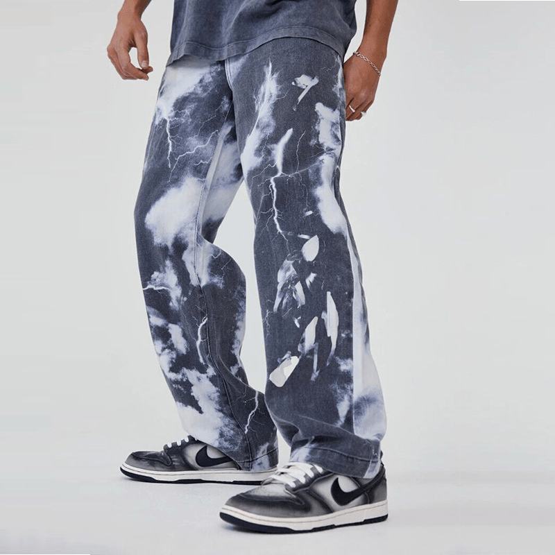 Męskie Spodnie Jeansowe Z Nadrukiem Tie-dye Z Nadrukiem W Europejskim I Amerykańskim Trendzie High Street