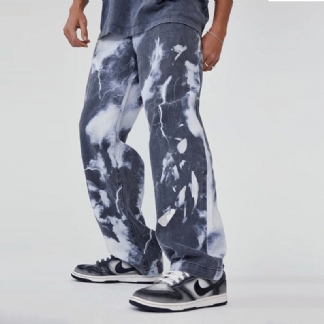 Męskie Spodnie Jeansowe Z Nadrukiem Tie-dye Z Nadrukiem W Europejskim I Amerykańskim Trendzie High Street