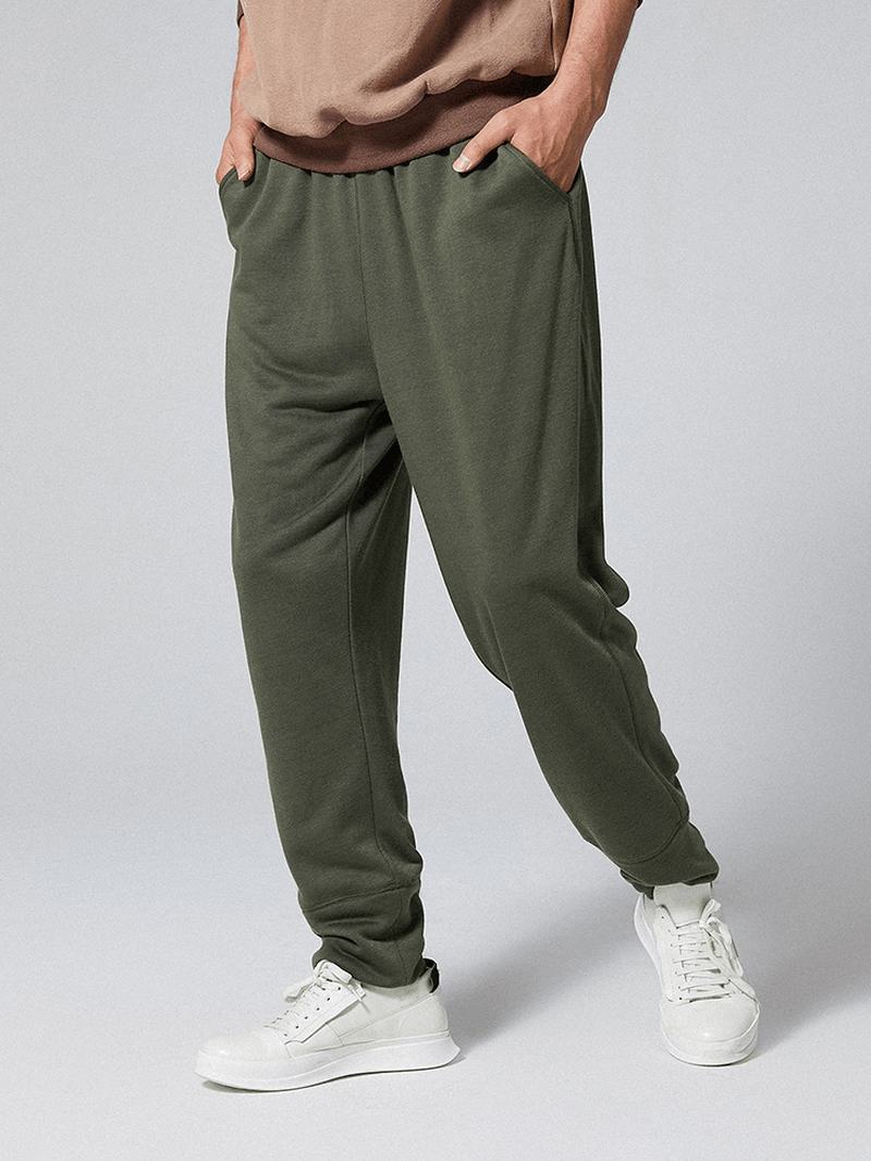 Męskie Spodnie Na Co Dzień Z Elastyczną Talią Pure Color Loose Fit Straight Pants