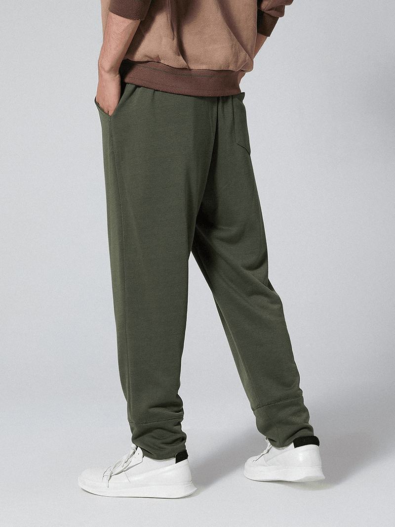 Męskie Spodnie Na Co Dzień Z Elastyczną Talią Pure Color Loose Fit Straight Pants
