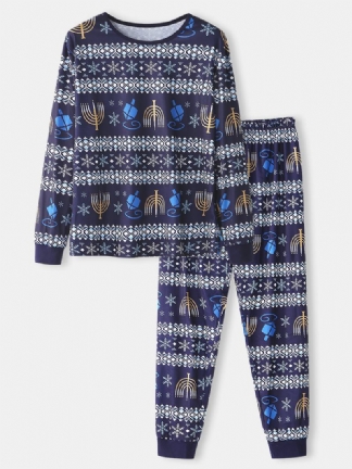 Męskie Spodnie Świąteczne Element Drukowanie Sleepwear Jogger Pants Loose Lounge Piżamy Set