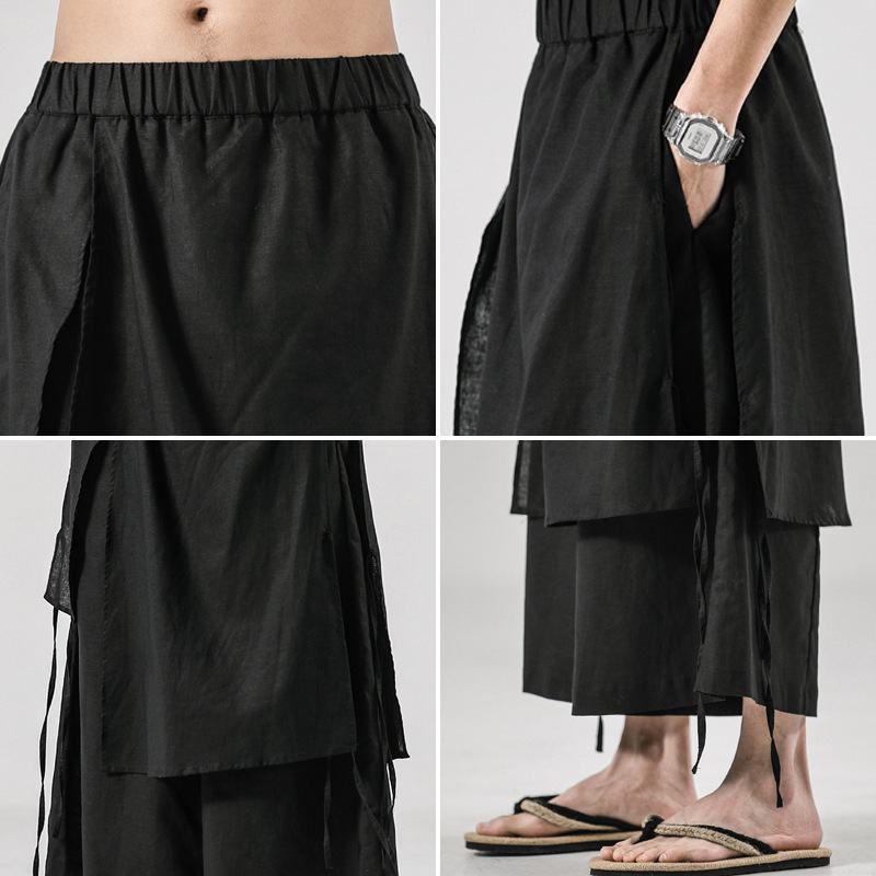 Męskie Spodnie Typu Culottes W Jednolitym Kolorze W Stylu Retro