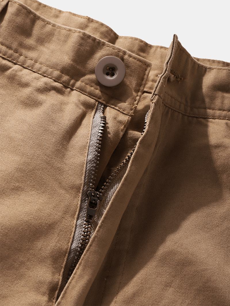 Męskie Spodnie Utility 100% Bawełna Solid Color Casual Zipper Fly Cargo Pants