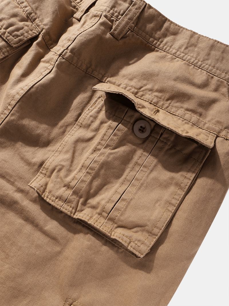 Męskie Spodnie Utility 100% Bawełna Solid Color Casual Zipper Fly Cargo Pants