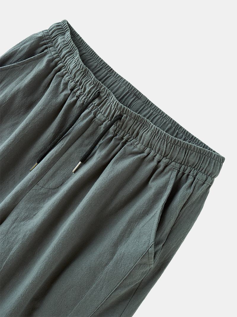 Męskie Spodnie W 100% Bawełniane Z Elastyczną Talią Oddychające Spodnie Do Łydki Na Co Dzień