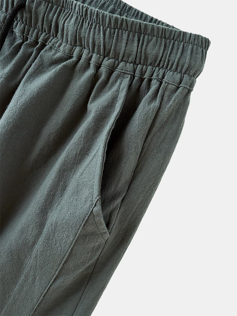Męskie Spodnie W 100% Bawełniane Z Elastyczną Talią Oddychające Spodnie Do Łydki Na Co Dzień