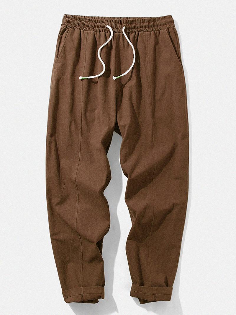 Męskie Spodnie W CZystym Kolorze 100% Bawełniane Luźne Spodnie Ze Sznurkiem